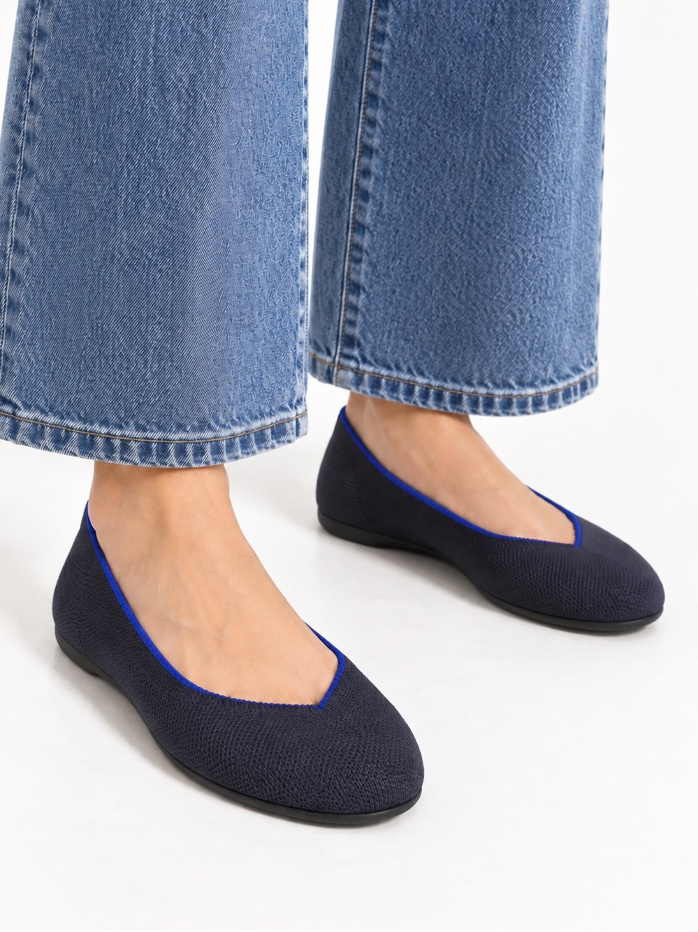 Rothy’s The Flat Dark Navy Blue Knit Cobalt Blue Trim Ballet Flats Women’s 7.5